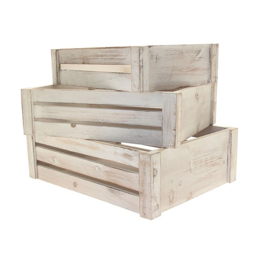 Set of 3 White Wash Wooden Crates - Discontinued