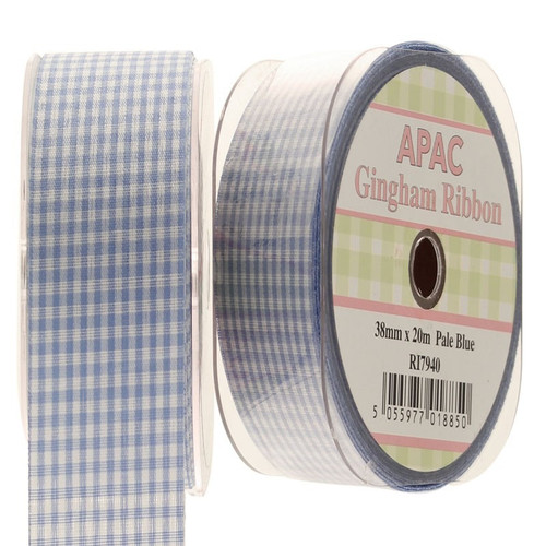 38mm Pale Blue Small Gingham Check Ribbon  - Discontinued