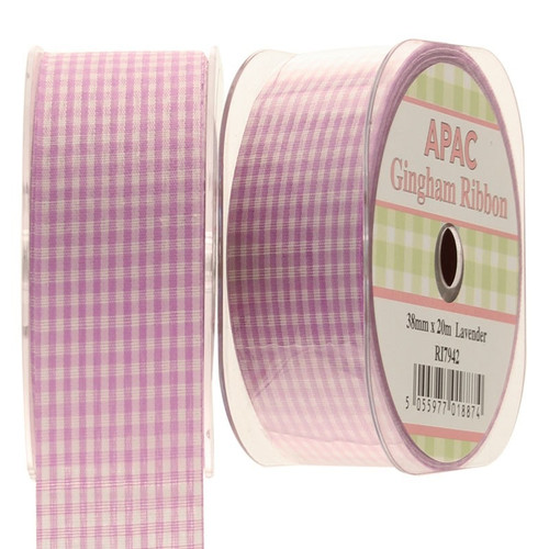 38mm Lavender Small Gingham Check Ribbon  - Discontinued