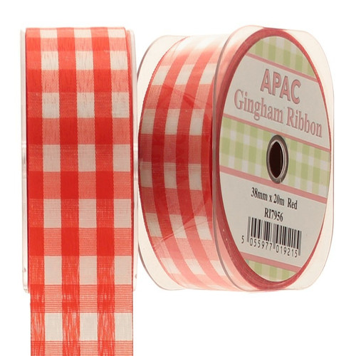 38mm Red Large Gingham Check Ribbon 