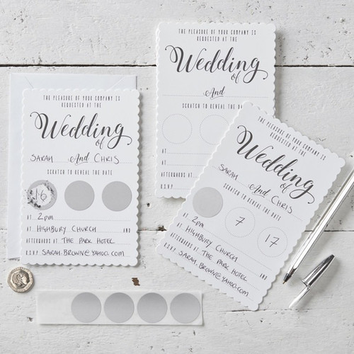 White Scratch The Date Wedding Invitations - Scratch & Reveal White Scratch The Date Wedding Invitations - Scratch & Reveal