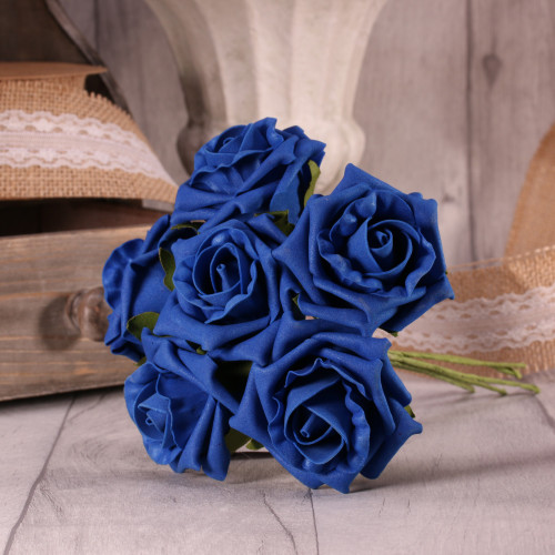 Bunch of 6 Royal Blue Foam Tea Rose Bunch of 6 Royal Blue Foam Tea Rose