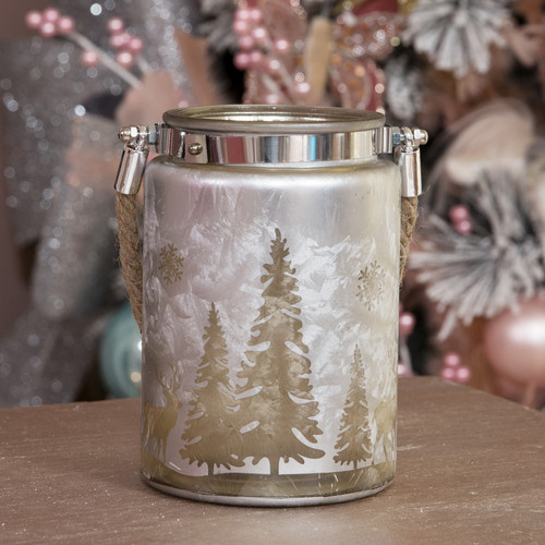 Large Silver Forest Scene Candle Holder  - Discontinued