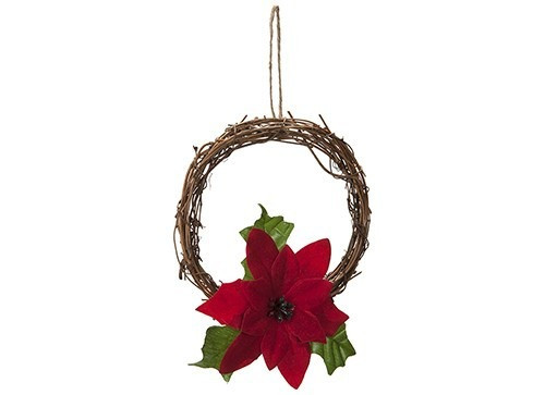 6 Inch Rattan Wreath With Poinsettia In Pp Bag With Header Card - Discontinued