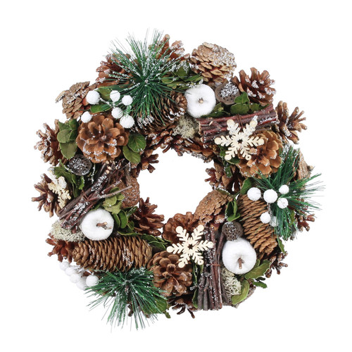 30cm Natural Snowy Woodland Wreath - Discontinued