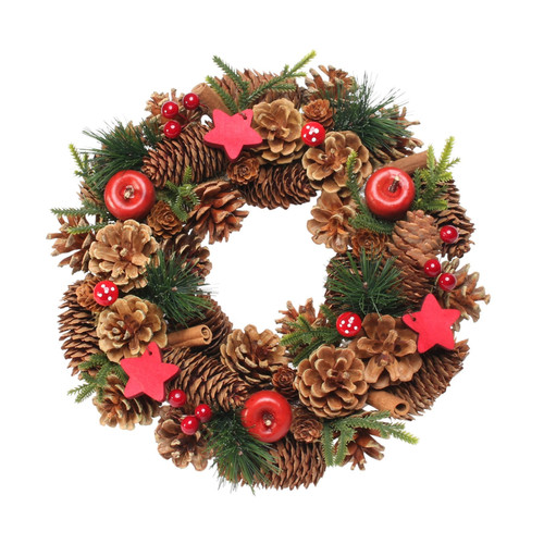 Woodland Natural Wreath with Red Stars Woodland Natural Wreath with Red Stars