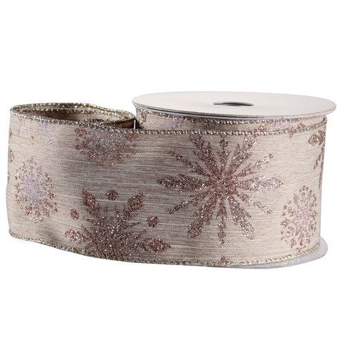 Natural With Gold Glitter Snowflake Ribbon 2.5inch - Discontinued