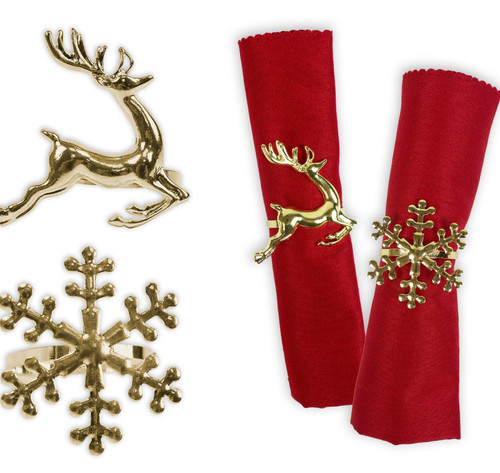 Gold Christmas Napkin Rings  (Assorted Designs)