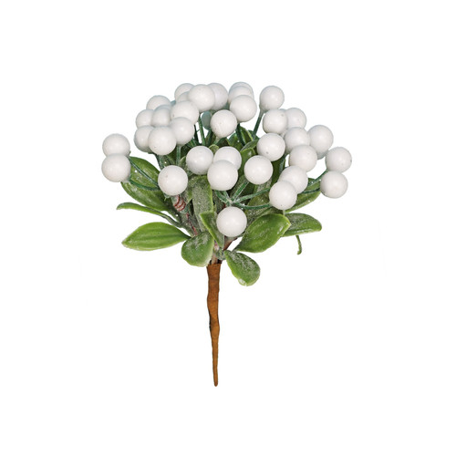 Frosted White Berry Bunch with Leaves 
