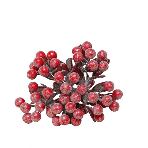 Frosted Red Berry Bunch with Leaves Frosted Red Berry Bunch with Leaves