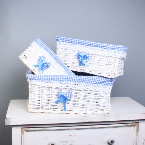 Set of 3 White Basket W/Blue Liner Set of 3 White Basket W/Blue Liner