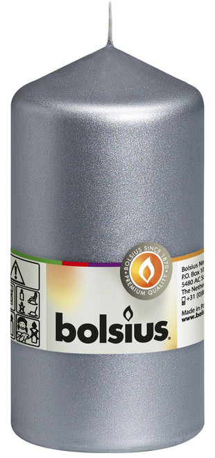 Silver Bolsius Pillar Candle (130mm x68mm) Silver Bolsius Pillar Candle (130mm x68mm)
