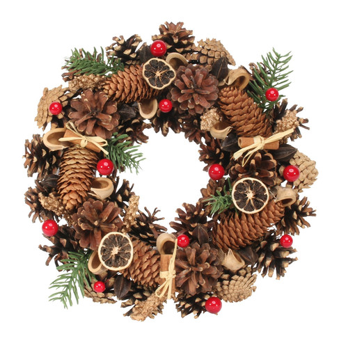 Pine Cone, Red Berry & Fruit Wreath (30cm)