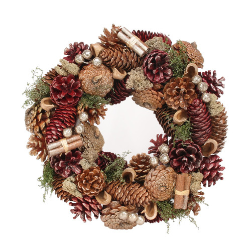 Burgundy Pine Cone & Cinnamon wreath (30cm)