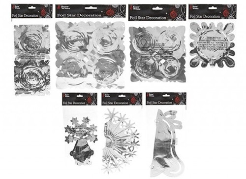 Silver Foil Decorations (7 Assorted Designs) Silver Foil Decorations (7 Assorted Designs)
