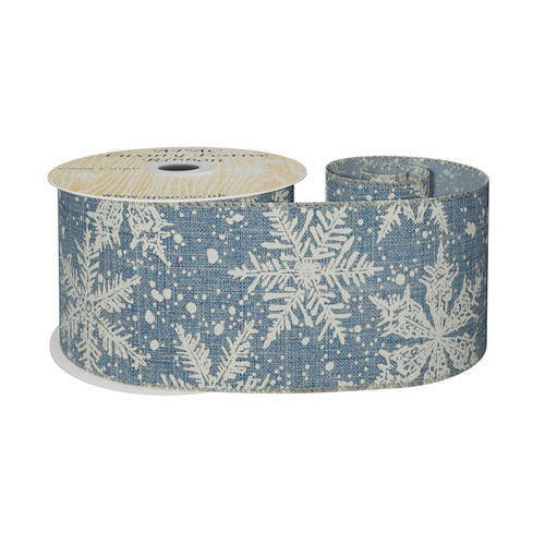 Blue with White Snowflakes Ribbon (63mm x 10yds)