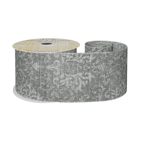 Grey with Silver Pattern Ribbon (W63mm x L10yds)