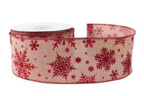 Natural with Red Glitter Snowflakes Ribbon (63mm x 10yds) Natural with Red Glitter Snowflakes Ribbon (63mm x 10yds)
