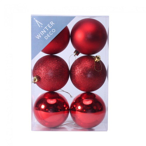 8cm Red Shatterproof Baubles (x6) 8cm Red Shatterproof Baubles (x6)