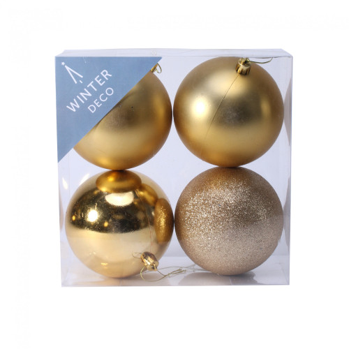 10cm Gold Shatterproof Baubles (x4) 10cm Gold Shatterproof Baubles (x4)