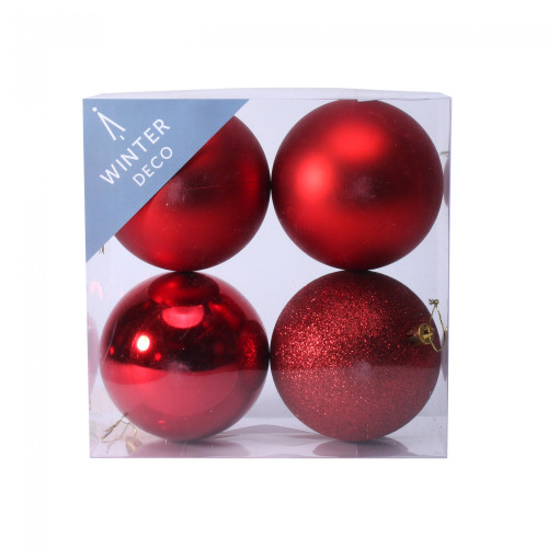 10cm Red Shatterproof Baubles (x4) 10cm Red Shatterproof Baubles (x4)