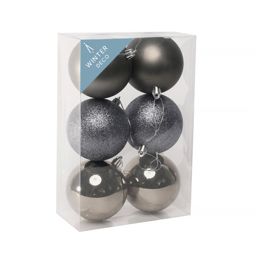 Pewter Shatterproof Baubles (8cm) (6 pieces)