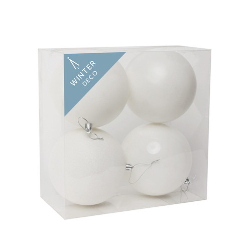 White Shatterproof Baubles (12cm) (4 pieces) White Shatterproof Baubles (12cm) (4 pieces)