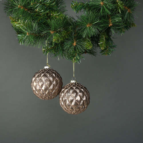 Rose Gold Asteria 10cm Glass Quilted Bauble (Set of 4)