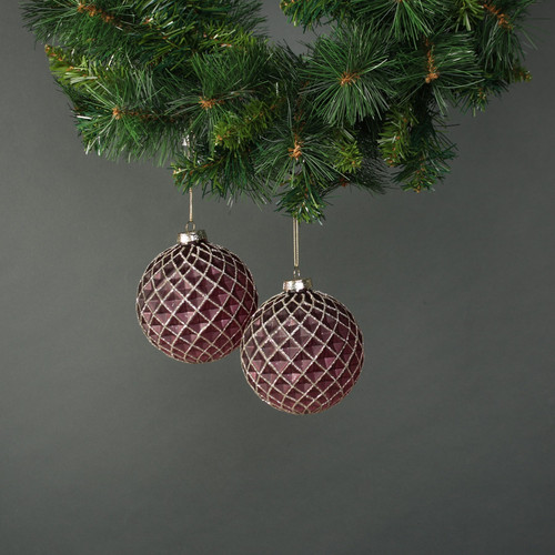 Faye 10cm Glass Bauble Dark Purple (Set of 4)