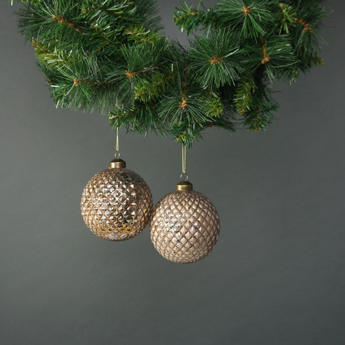 Lorelle 10cm Glass Diamond Bauble Copper Gold (Set of 4)