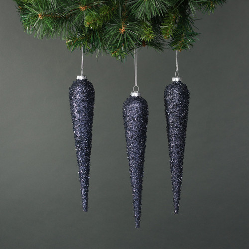 Marin Glass Icicle Bauble Blue (Set of 4)