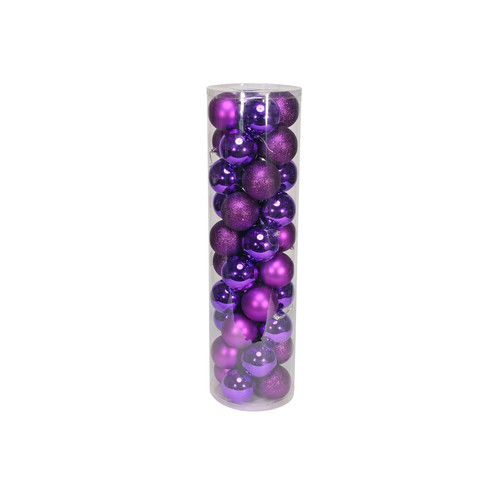 48 Purple Baubles in Matt, Shiny & Glitter Finish (8cm) 48 Purple Baubles in Matt, Shiny & Glitter Finish (8cm)