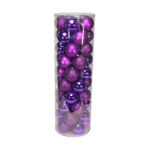 50 Purple Baubles in Matt, Shiny & Glitter Finish (10cm)