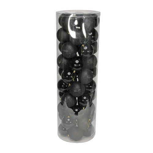 50 Black Baubles in Matt, Shiny & Glitter Finish (10cm)