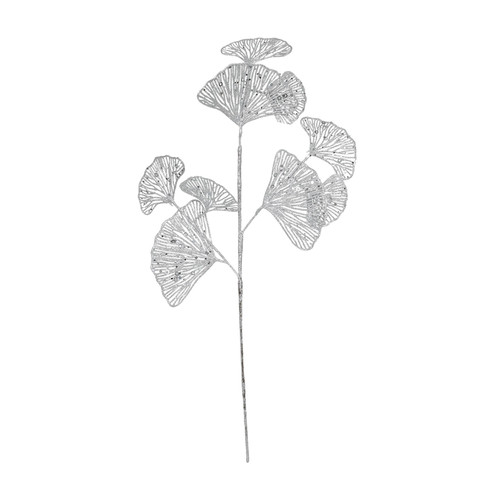 Silver Glitter Ginkgo Leaf Stem  