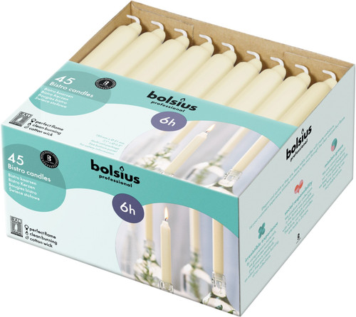 45 Bolsius Professional Bistro Candles - Ivory (180mm/21.3mm) 45 Bolsius Professional Bistro Candles - Ivory (180mm/21.3mm)