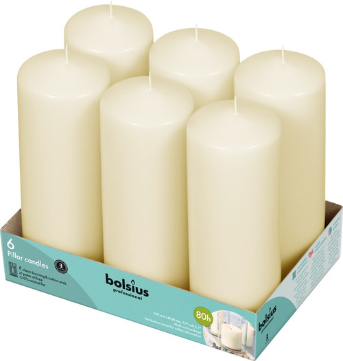  Bolsius Professional Ivory Pillar Candles - Set of 6 (200mm x 68 mm)