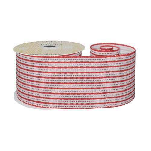 Red and White Striped Fabric Ribbon (63mm x 9m)