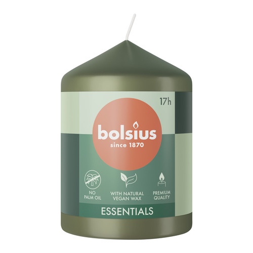 Bolsius Olive Green Essential Pillar Candle (80mm x 58mm) 