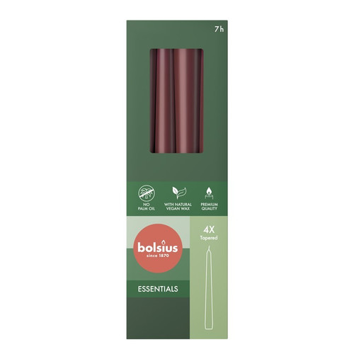 Bolsius Velvet Red Box of 4 Tapered Candles (245mm x 24mm) 
