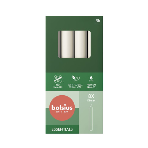 Bolsius Cloudy White Box of 8 Dinner Candles (170mm x 20mm) 