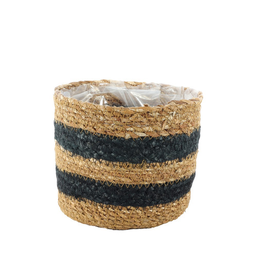Natural & Black Striped Seagrass Basket (13cm x 15cm)