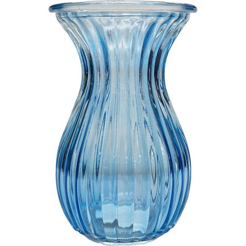 Blue Harper Fluted & Flared??Glass Vase (14cm)