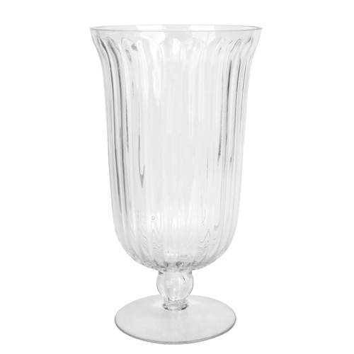 Clear Rochelle Fluted Stemmed Hurricane Glass Vase (25.5cm) Clear Rochelle Fluted Stemmed Hurricane Glass Vase (25.5cm)