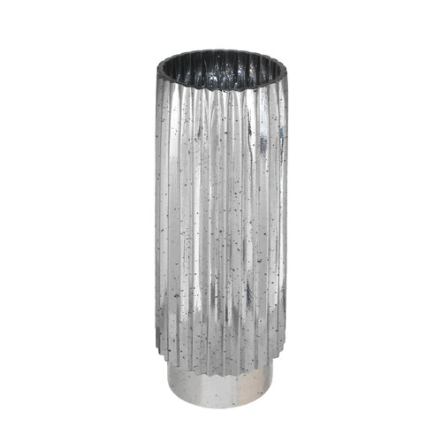 Silver Tonal Ribbed Cylinder Vase??(40cm) Silver Tonal Ribbed Cylinder Vase??(40cm)
