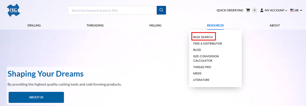 Website Home page showing tool link location