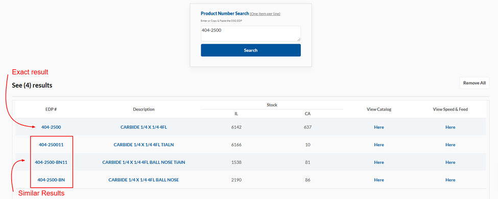 Bulk search page showing one item entered