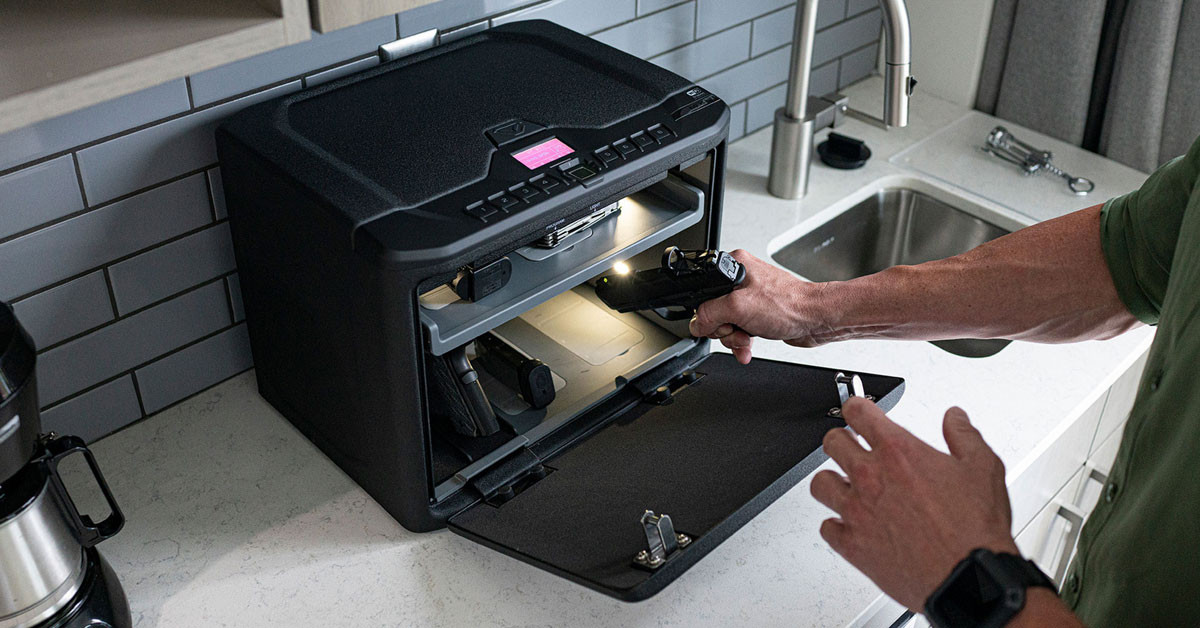 Vaultek NMXi Biometric safe on kitchen counter