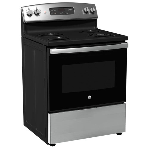 GE JCBS350SVSS Electric Range, 5 cu. ft. Capacity, 30 inch Exterior Width, 4 Burners, Storage Drawer, 2,600 Watts Highest Burner Element, Black colour