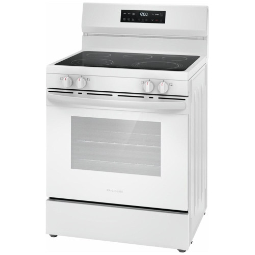 Frigidaire FCRE306CAW Electric Range, 5.3 cu. ft. Capacity, 30 inch Exterior Width, 5 Burners, Storage Drawer, 3,200 Watts Highest Burner Element, White colour Steam Clean